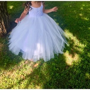 White Tulle Flower Girl or Pageant Dress